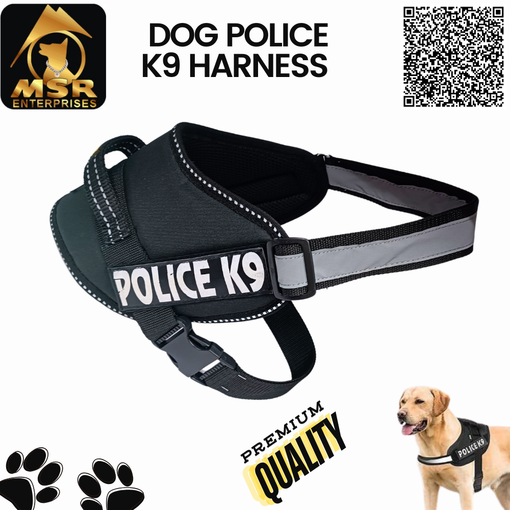 Dog Police K9 Harness Pp Material, Xl Size, Classic Black Color