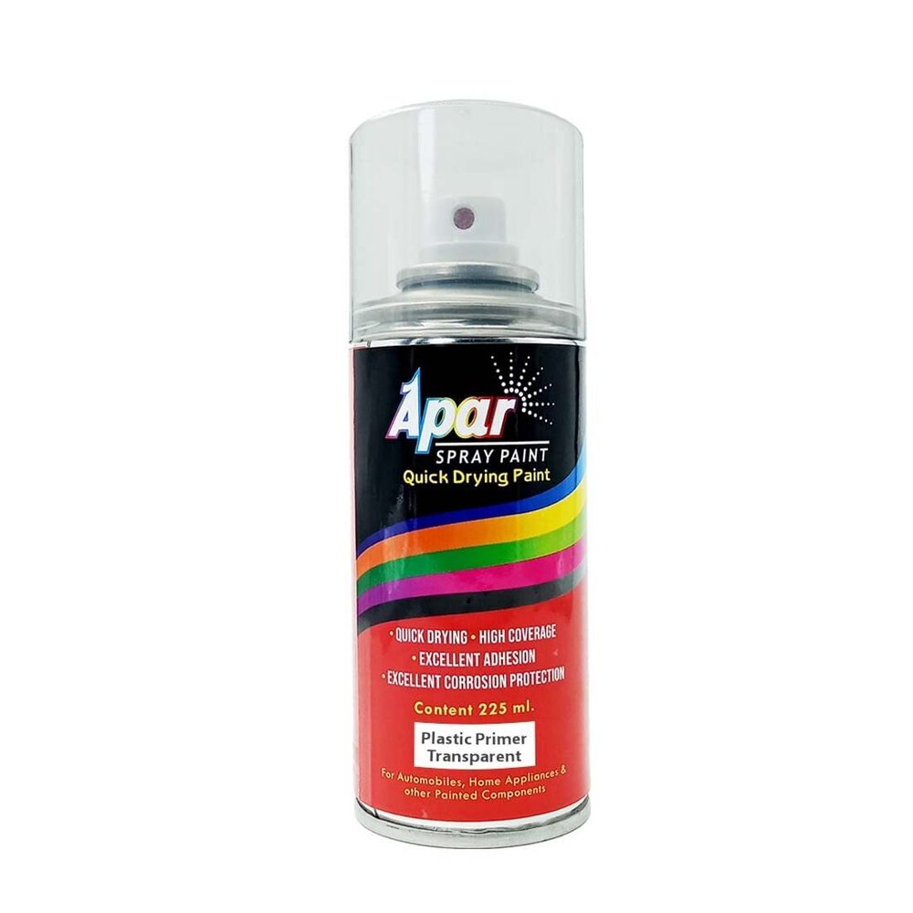 Apar Spray Paint  PLASTIC PRIMER Transperent-225 ml, To promote Adhesion on multiplastic surfaces Like helmet, bumper and other automotive acrylic & fiber parts