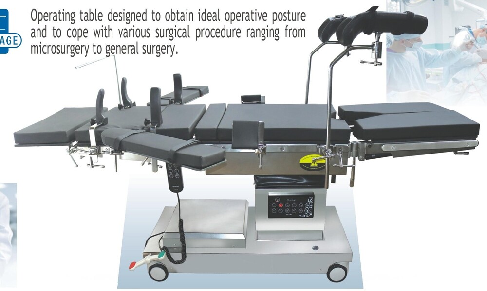 Electro-hydraulic Ot Table - Eccentric Five Section Radiolucent Table Top, C-arm Compatible With Sliding Top | Height, Trendelenburg, Lateral Tilt Control