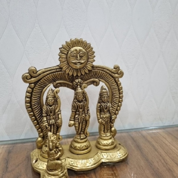 Aakrati Brass Ram Darbar| Beautiful Statue Of Ram Lalla With Maa Sita, Laxman & Hanuman Ji| Home Decor| Temple Da Accor - Color: Yellow