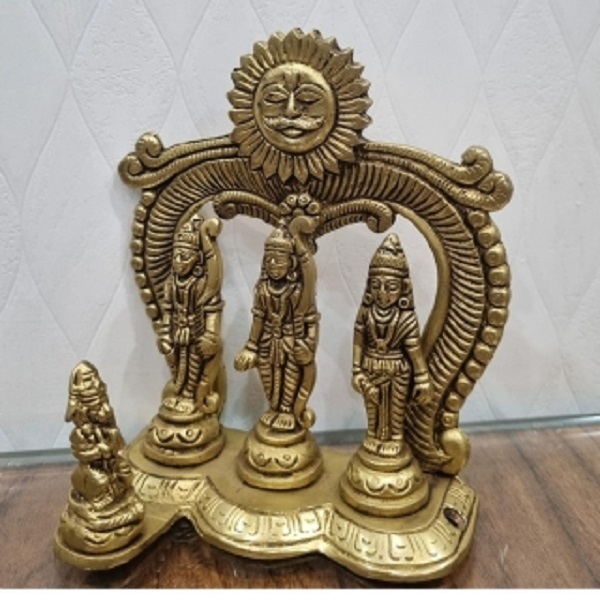 Aakrati Brass Ram Darbar| Beautiful Statue Of Ram Lalla With Maa Sita, Laxman & Hanuman Ji| Home Decor| Temple Da Accor - Color: Yellow