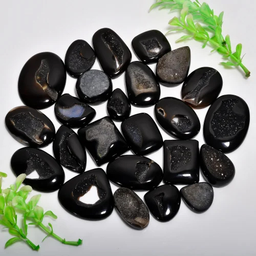 Black Onyx Druzy Gemstone - Hardness: Rigid