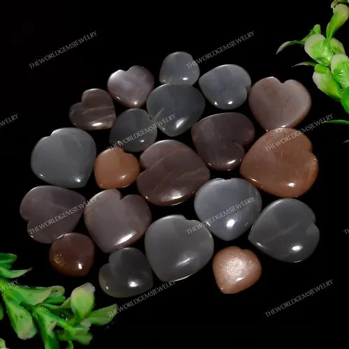 Grey Hearts Shaped Moonstone Gemstone - Hardness: Rigid