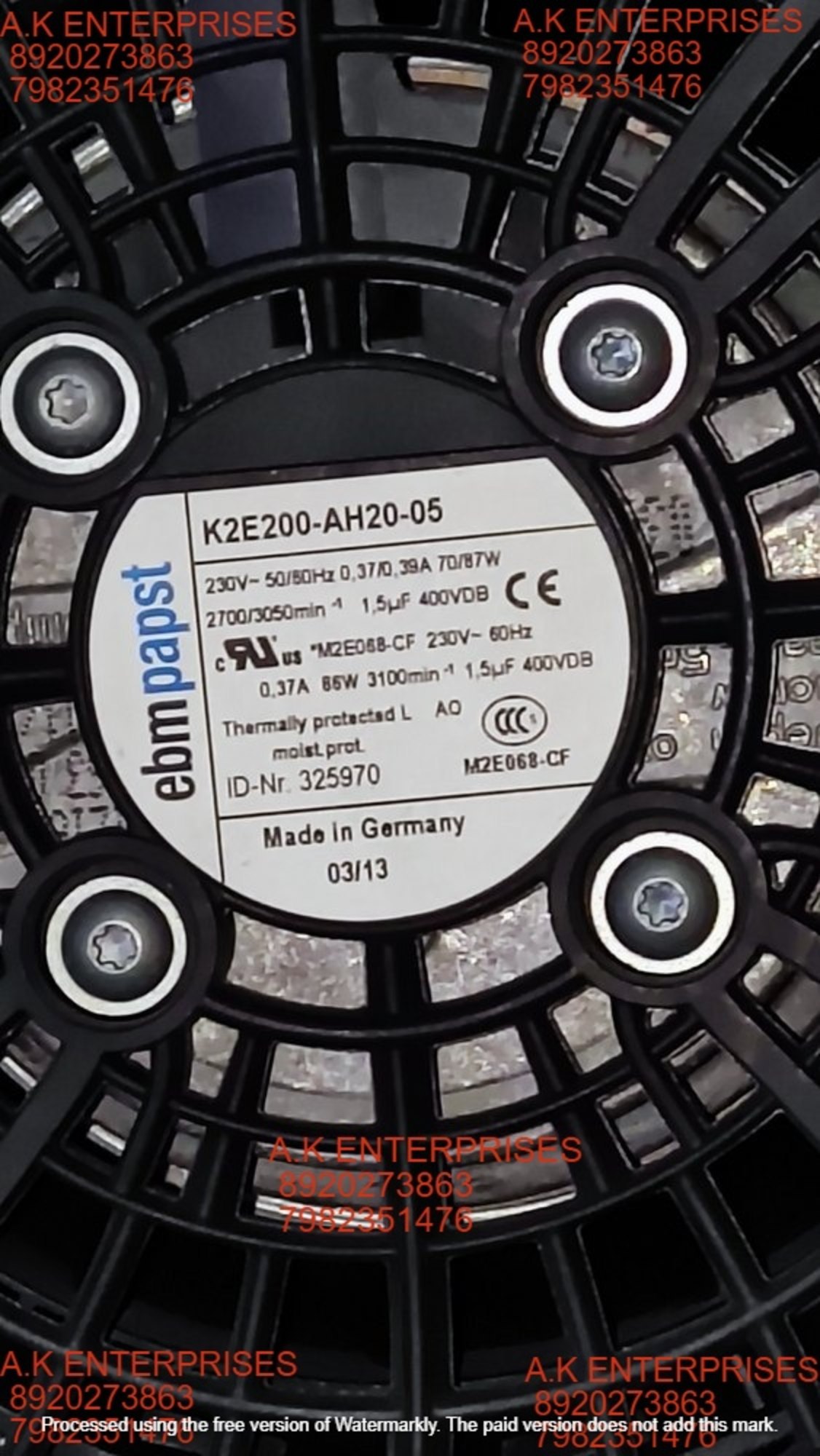 K2e200-ah20-05 230v 50/60hz 0.37a/0.39a 70/87w 2700/3050min Cabinet Fan