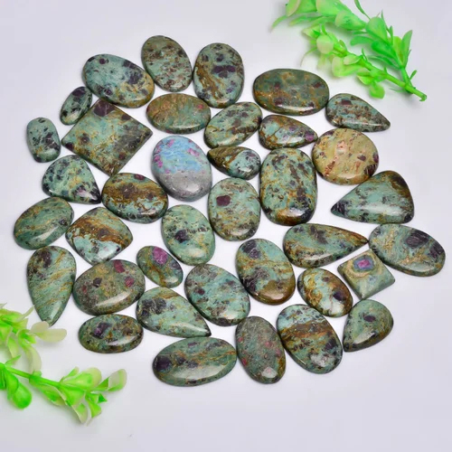 Natural Ruby Fuchsite Gemstone Cabochon For Jewelry Making - Hardness: Rigid