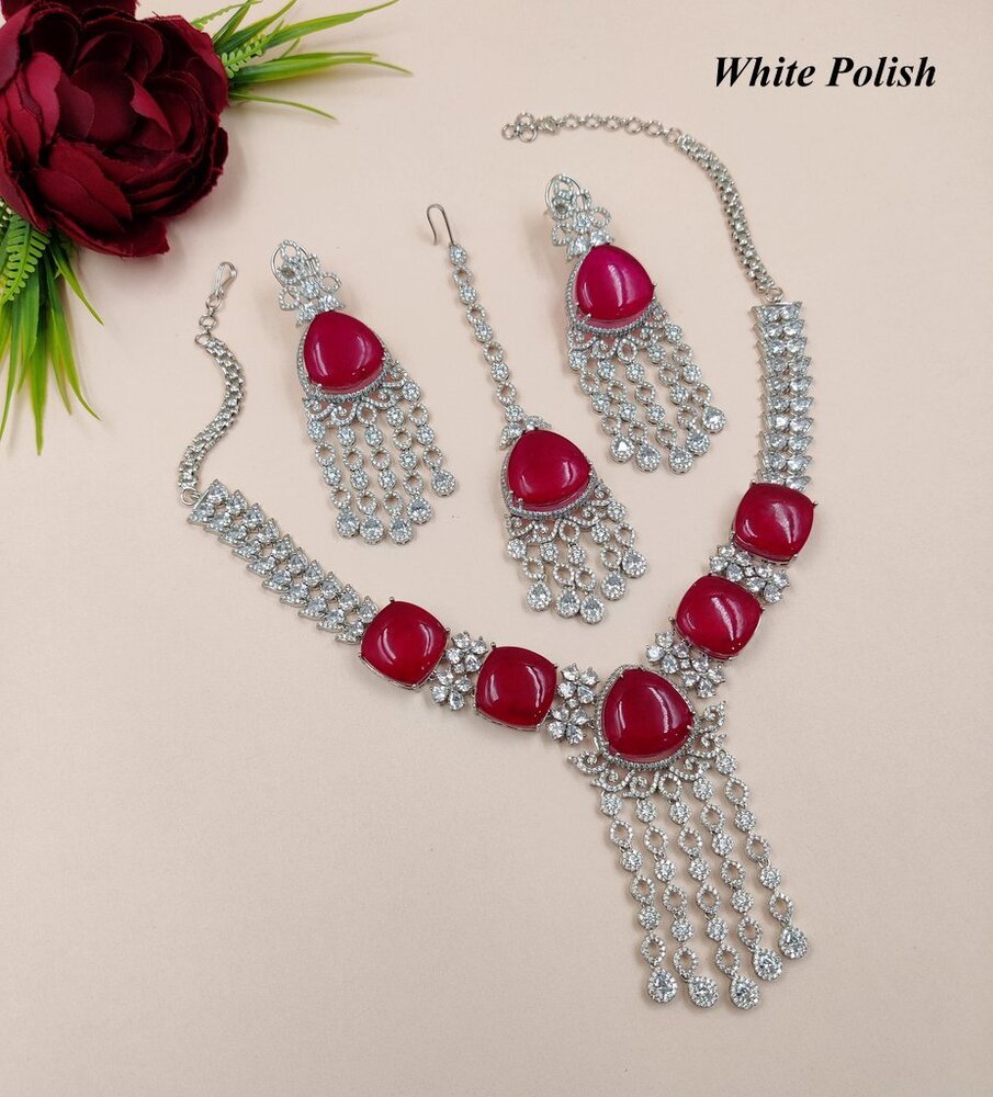 Party Wear American Diamond Necklace With GlassStone