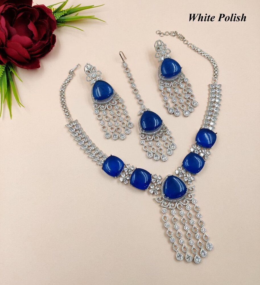 Party Wear American Diamond Necklace With GlassStone