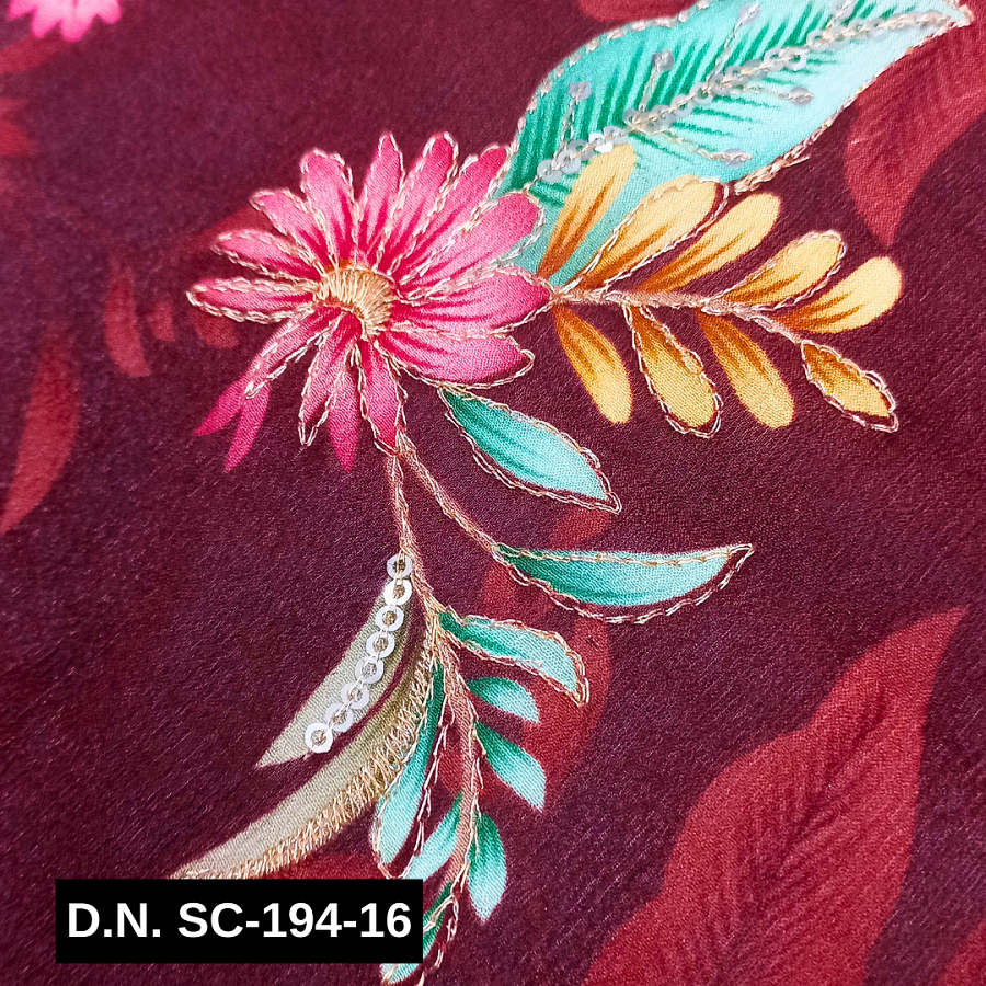 Premium Maroon Chinon Fabric with Sequins  Perfect for Bridal Wear