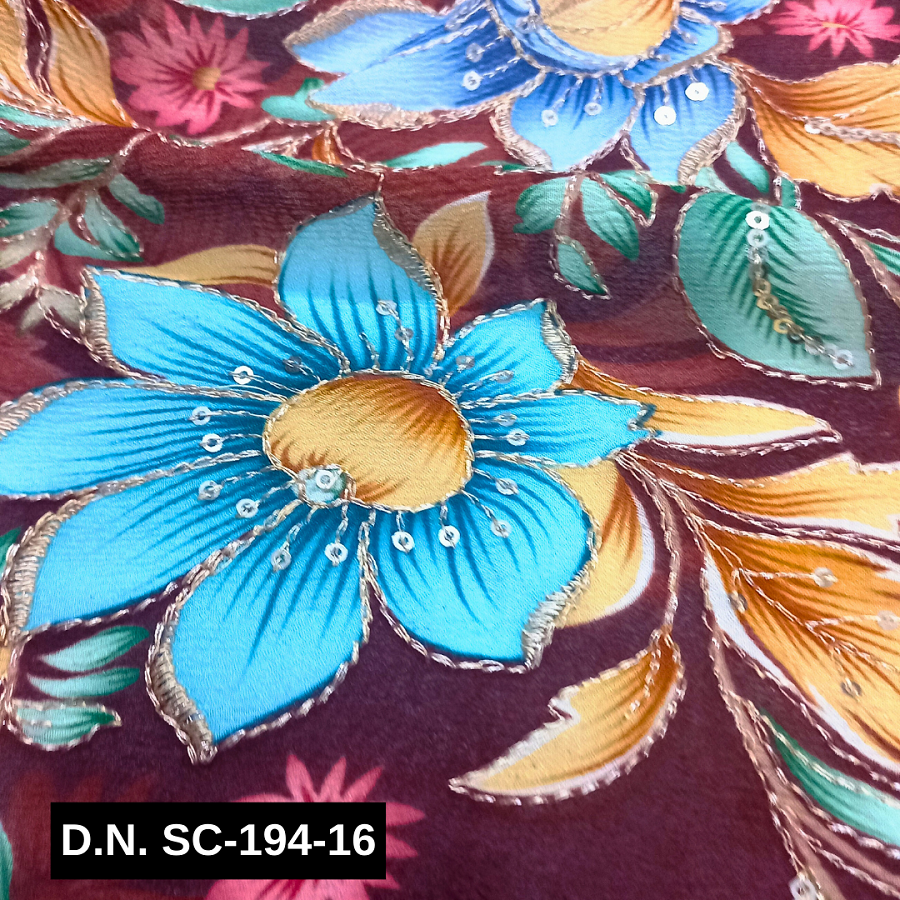 Premium Maroon Chinon Fabric with Sequins  Perfect for Bridal Wear
