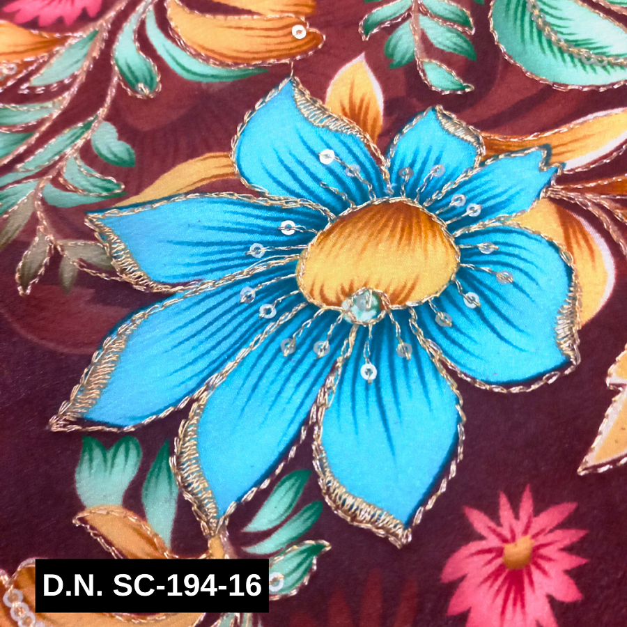 Premium Maroon Chinon Fabric with Sequins  Perfect for Bridal Wear