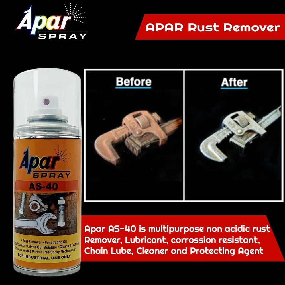 Apar Spray As-40 Rust Remover And Penetrating Oil - 150 Ml, //Maintenance Lubricant, Rust And Stain Remover.