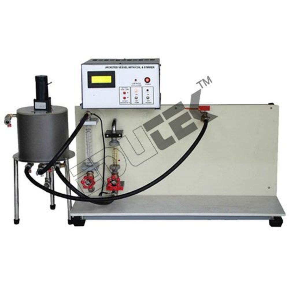 Jacketed Vessel With Coil & Stirrer Apparatus - Heat Transfer Laboratory Equipment, Adjustable Speed Stirrer, Flexible Hoses For Flow Configuration