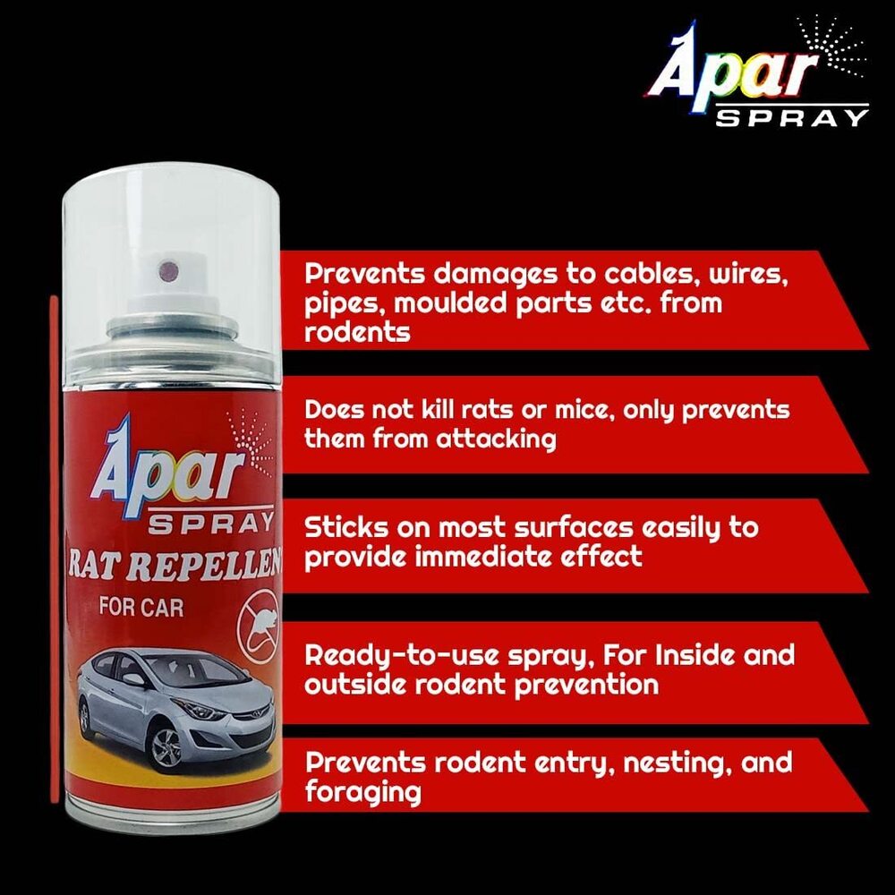 Apar Spray Rat Repellent For Car - 150 Ml , Prevents Rodent Entry, Nesting, And Foraging, Non-toxic Formula For Cars, Bikes, And Data Centres