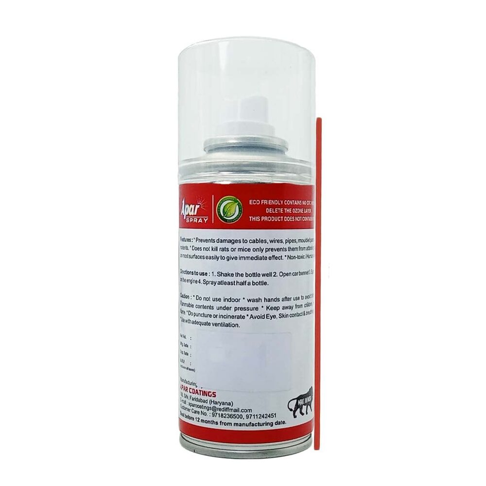 Apar Spray Rat Repellent For Car - 150 Ml , Prevents Rodent Entry, Nesting, And Foraging, Non-toxic Formula For Cars, Bikes, And Data Centres