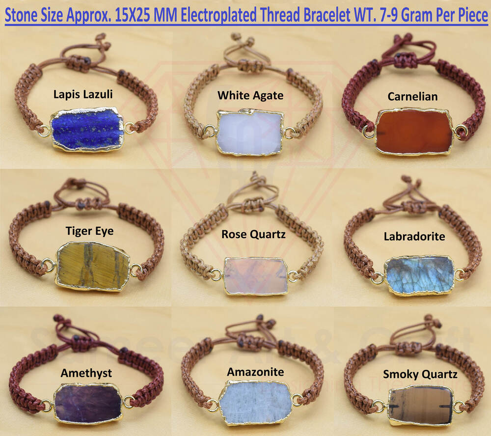 Brass With 18K Gold Plated Electroplated Natural Gemstone Handmade Thread Bracelet