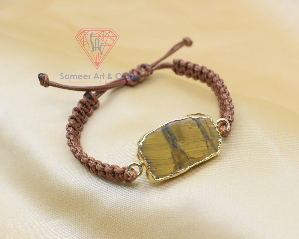 Brass With 18k Gold Plated Electroplated Natural Gemstone Handmade Thread Bracelet