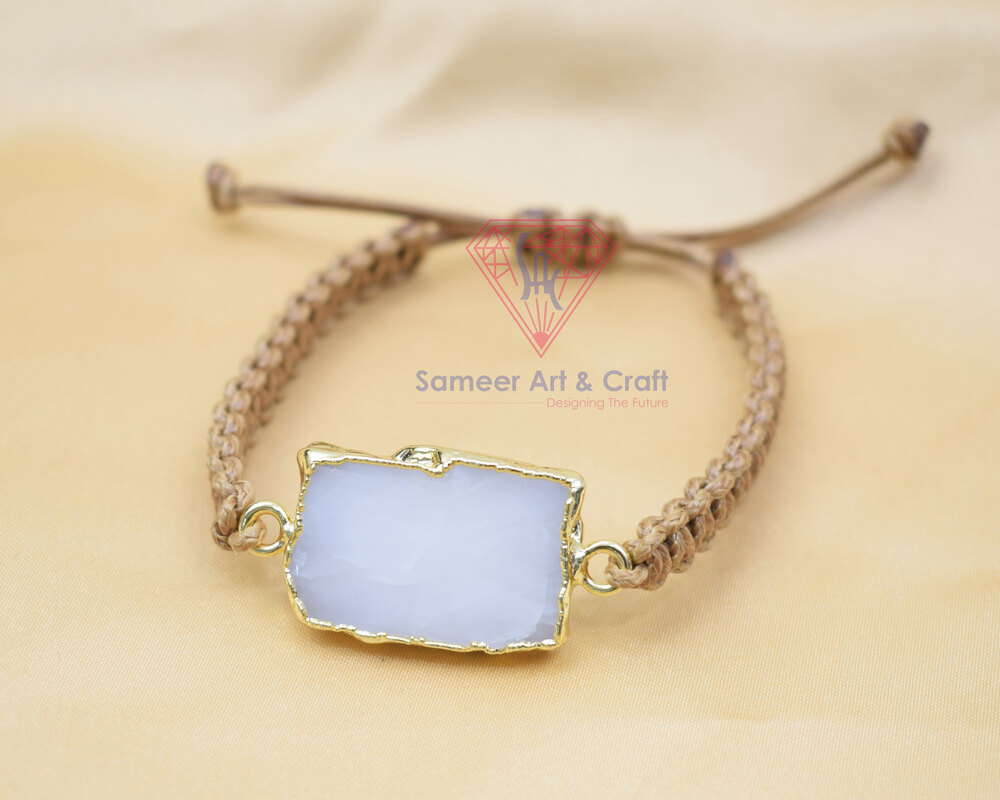 Brass With 18k Gold Plated Electroplated Natural Gemstone Handmade Thread Bracelet