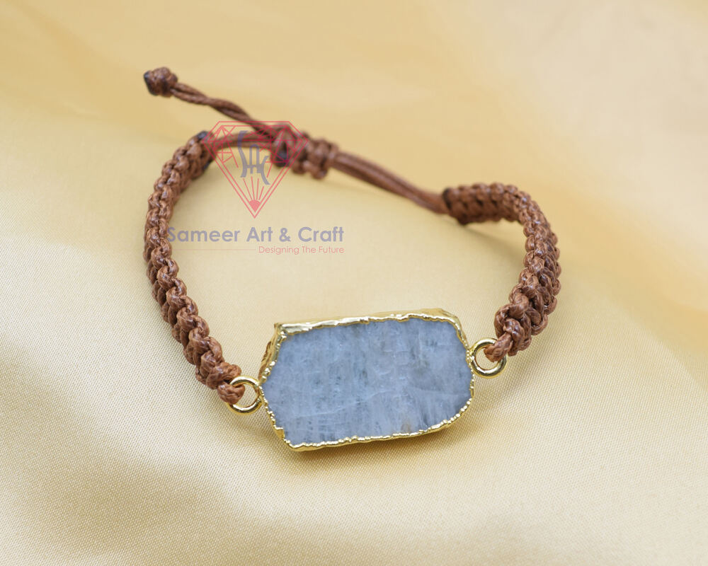 Brass With 18k Gold Plated Electroplated Natural Gemstone Handmade Thread Bracelet