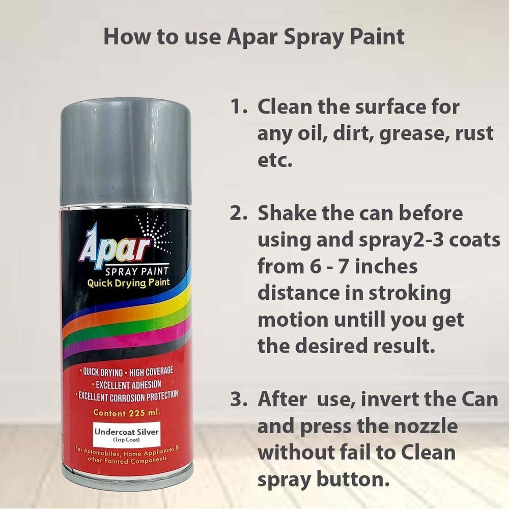 Apar Spray Paint Can Undercoat Silver-225 Ml, For Bicycle, Bike, Cars, Home, Wood, Metal, Furnitures, Art And Craft Painting