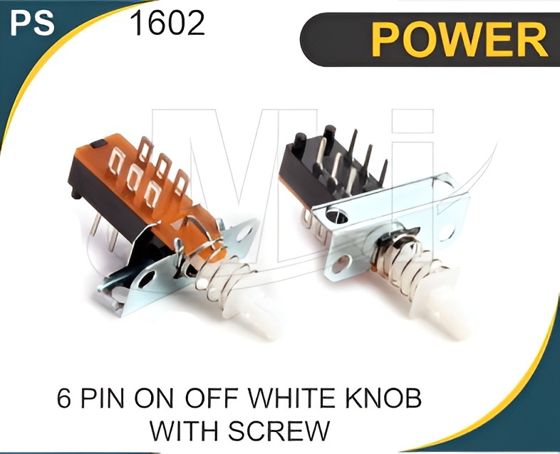 6 Pin On Off White Knob With Screw