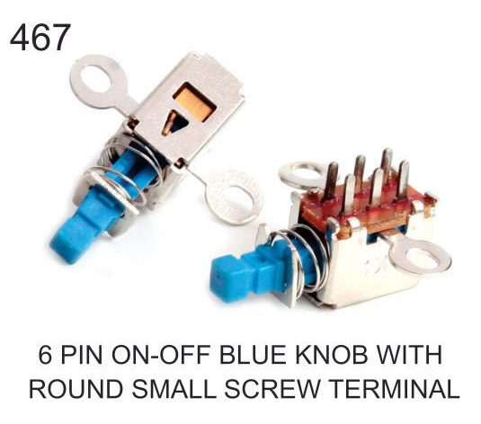 6 PIN ON-OFF BLUE KNOB WITH ROUND SMALL SCREW TERMINAL