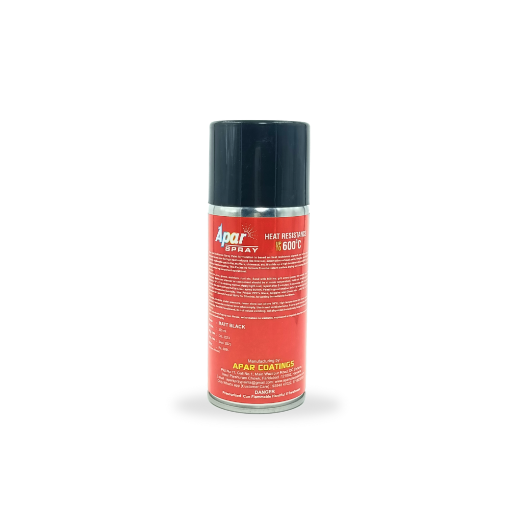 Apar Heat Resistant Spray Paint Can Matt Black -225 Ml (Upto 600a C), For High Heat Surface Like Silencer, Boiler,chimneys Etc.