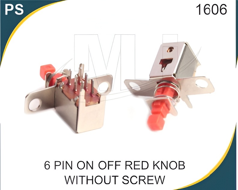 6 Pin On-Off Red Knob Without Screw  Push Pull Switch - Material: Aluminum