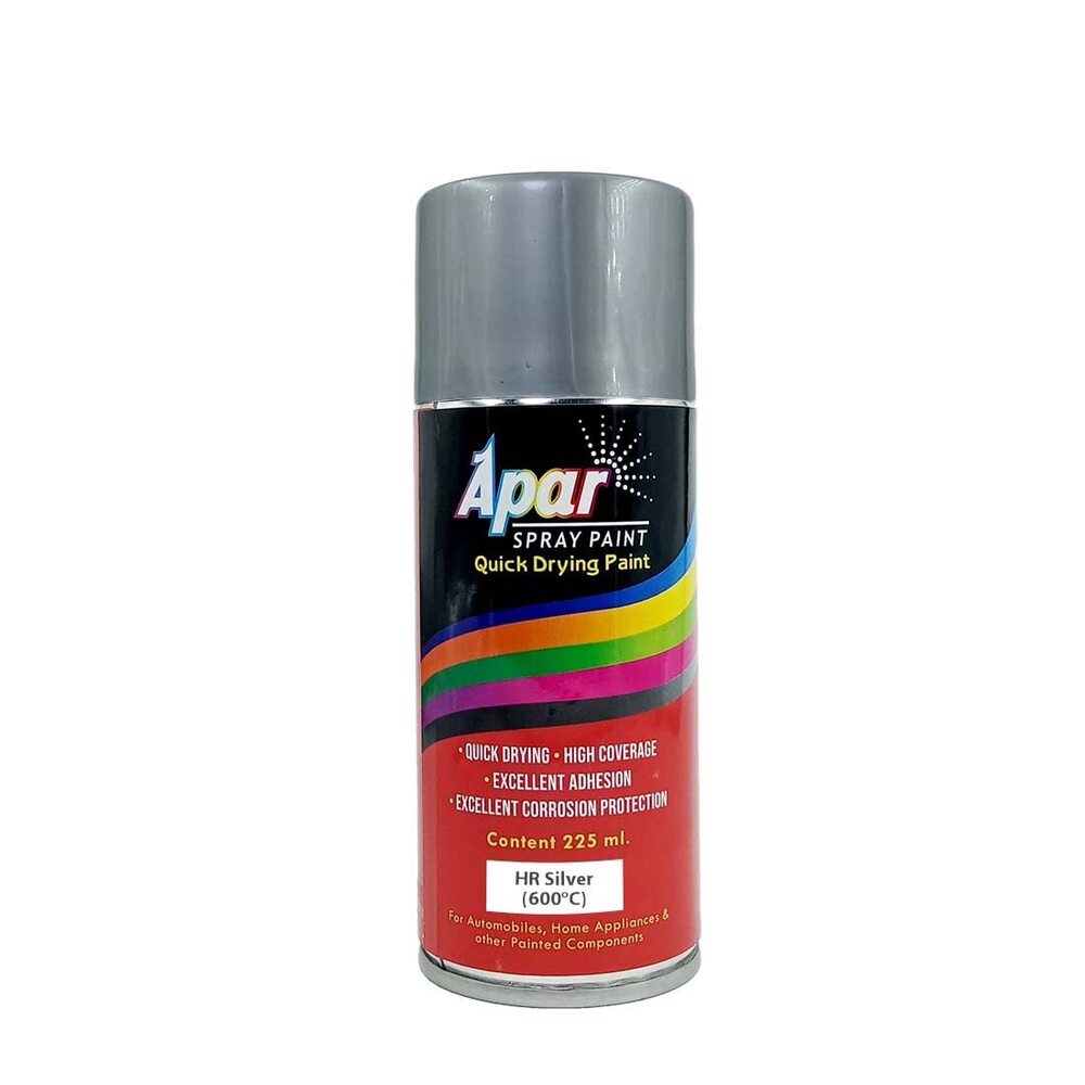 APAR Heat Resistance Spray Paint Can SILVER -225 ml  (upto 600A C), For High Heat Surface Like silencer, boiler,chimneys etc. a  