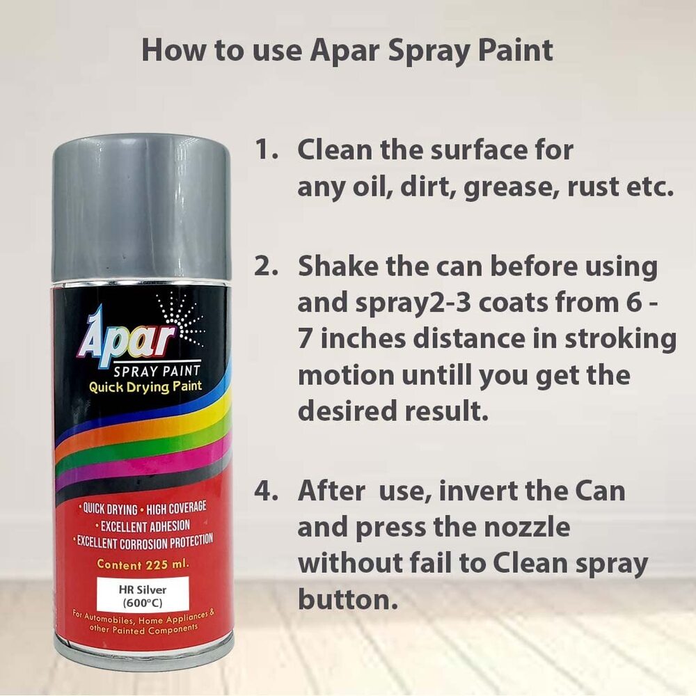Apar Heat Resistance Spray Paint Can Silver -225 Ml (Upto 600a C) For High Heat Surface Like Silencer Boilerchimneys Etc. A