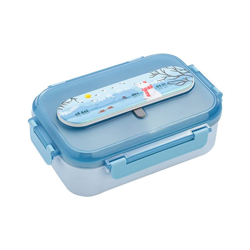 Cherrybox Stainless Steel Cartoon Printed Kids Insulated Lunch Box With Cutlery Storage Box With Spoon And Chopsticks 1250 Ml For Kids - Material: Metal