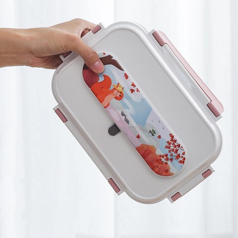 CherryBox Stainless Steel Cartoon Printed Kids Insulated Lunch Box with Cutlery Storage Box with Spoon and Chopsticks 1250 ML for Kids