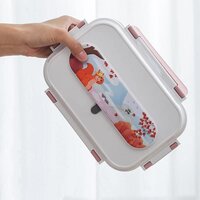 CherryBox Stainless Steel Cartoon Printed Kids Insulated Lunch Box with Cutlery Storage Box with Spoon and Chopsticks 1250 ML for Kids