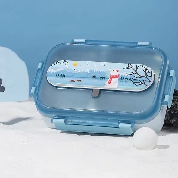 CherryBox Stainless Steel Cartoon Printed Kids Insulated Lunch Box with Cutlery Storage Box with Spoon and Chopsticks 1250 ML for Kids