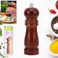 Wooden Pepper Mill - Wooden Material, 22x6x6 Cm Size | Refillable Salt Grinder With Adjustable Ceramic Rotor, Easy To Use And Clean