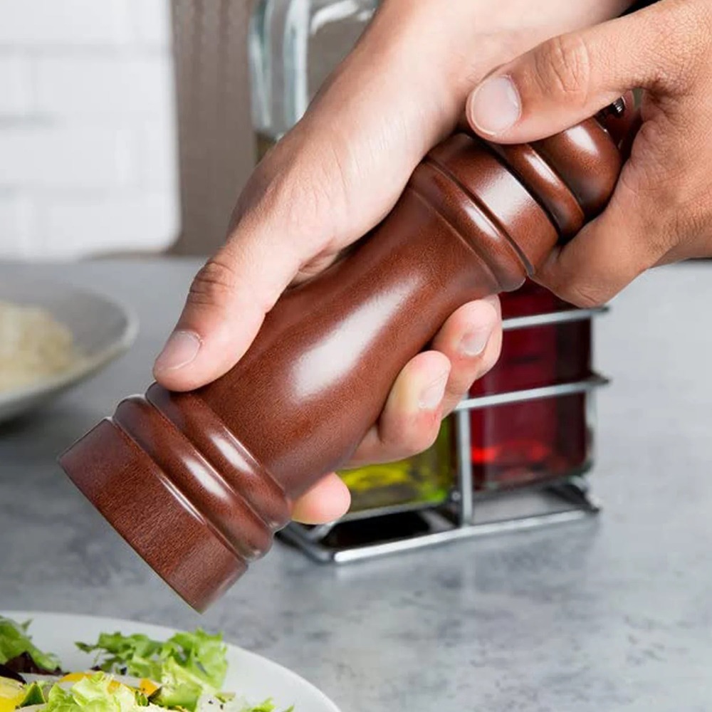 Wooden Pepper Mill - Wooden Material, 22x6x6 Cm Size | Refillable Salt Grinder With Adjustable Ceramic Rotor, Easy To Use And Clean