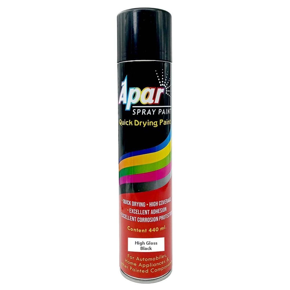 APAR Spray Paint High GLOSS BLACK -440 ml, For Bike, Cars, Home, Furnitures Art and craft Painting