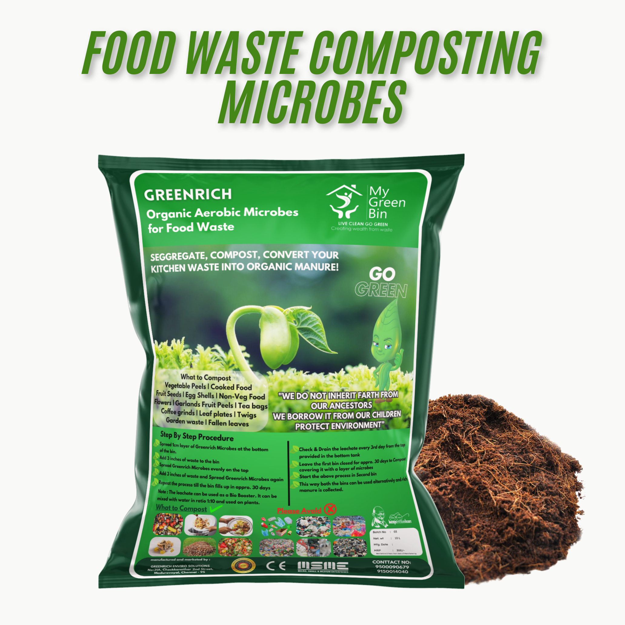 25 ltrs Bio Compost bin1 Set With 5 Ltr Microbes-MYGREENBIN