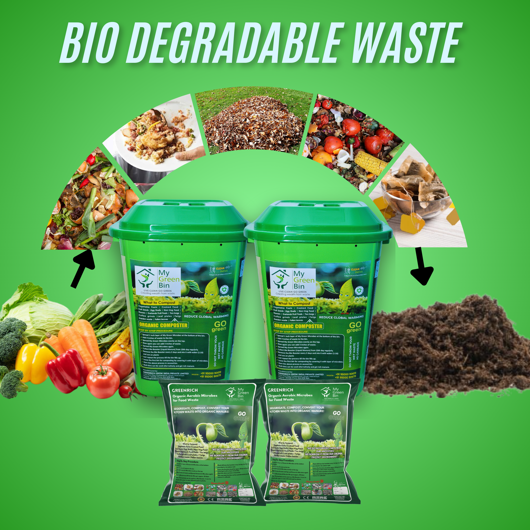 Bio Compost bin 25 ltrs 1 Set With 5 Ltr Microbes-MYGREENBIN