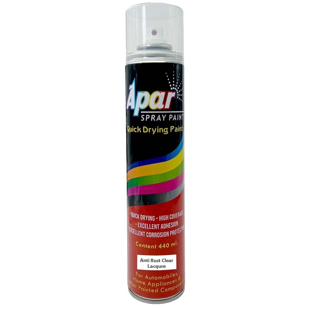 Apar Spray Paint Can Antirust Clear Lacquer - 440 ml, For Metal corrossion protection and shiner for all surfaces like Metal, wood, plastics etc.