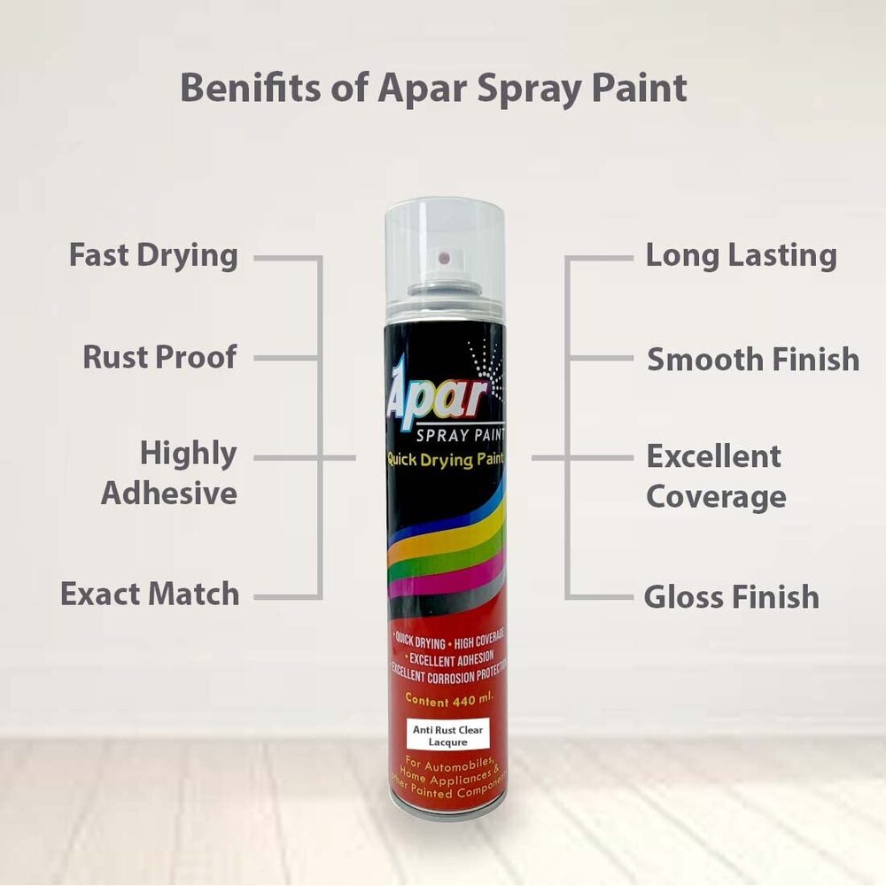 Apar Spray Paint Can Antirust Clear Lacquer - 440 Ml, For Metal Corrossion Protection And Shiner For All Surfaces Like Metal, Wood, Plastics Etc.