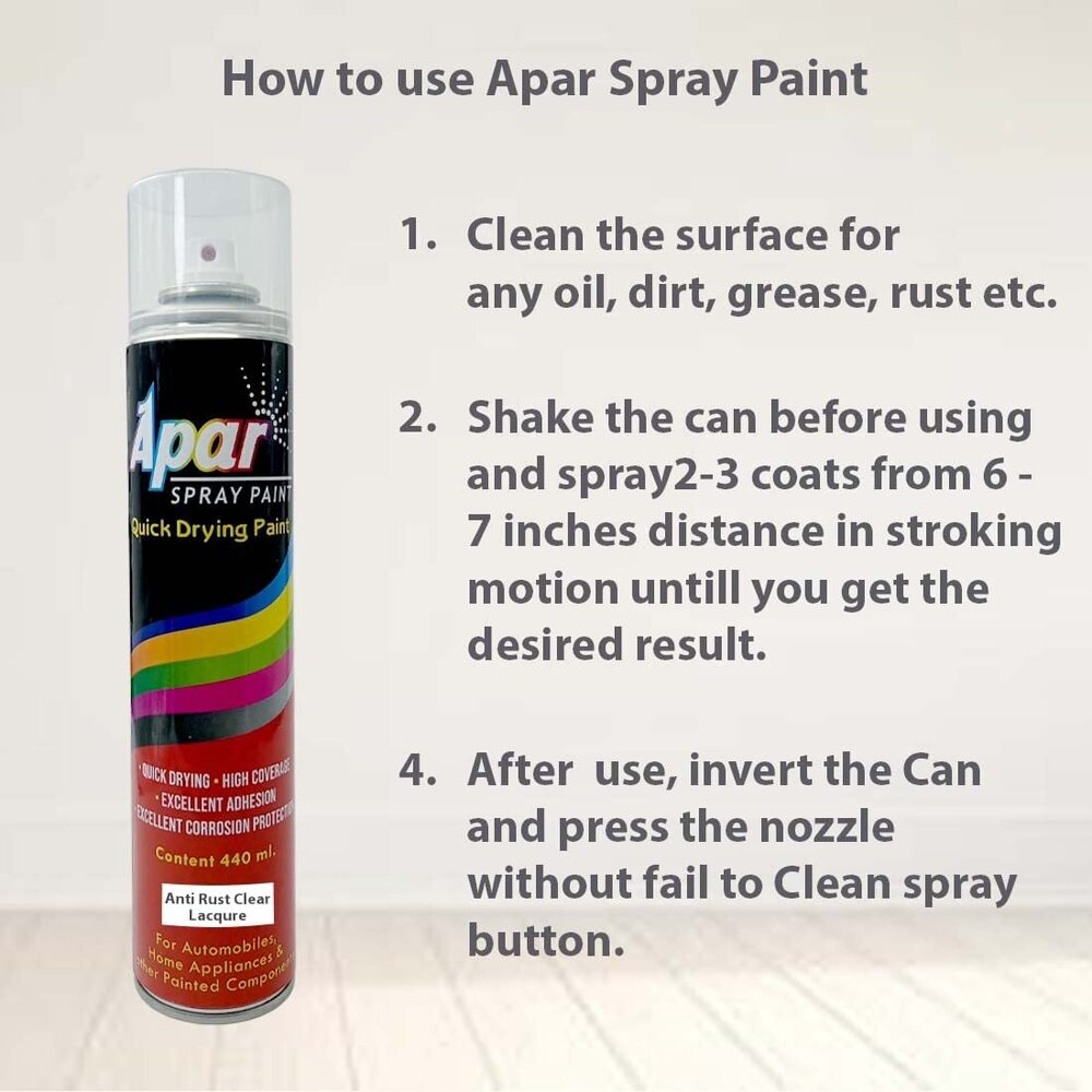 Apar Spray Paint Can Antirust Clear Lacquer - 440 Ml, For Metal Corrossion Protection And Shiner For All Surfaces Like Metal, Wood, Plastics Etc.