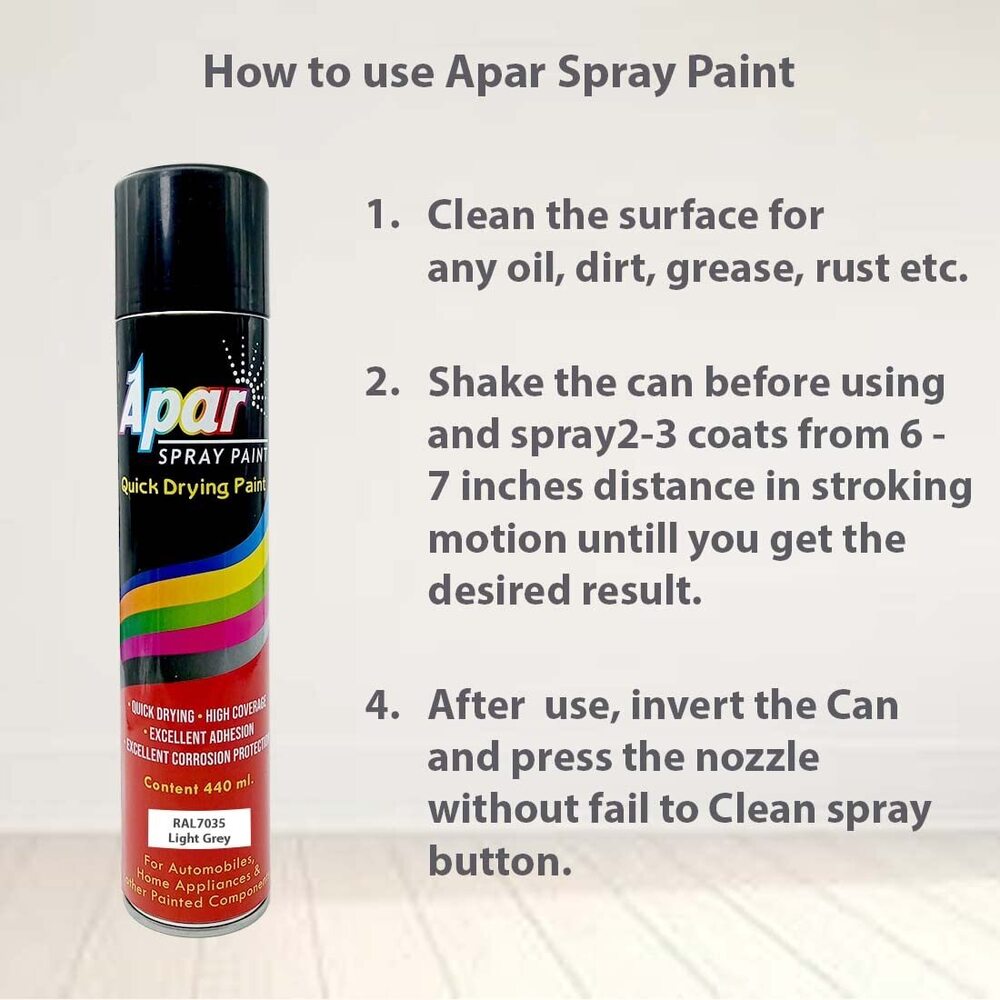 Apar Spray Paint Can Ral 7035 (Light Grey) - 440 Ml, For Industrial Powder Coatings, Liquid Paintings, Electrical Panels Etc.