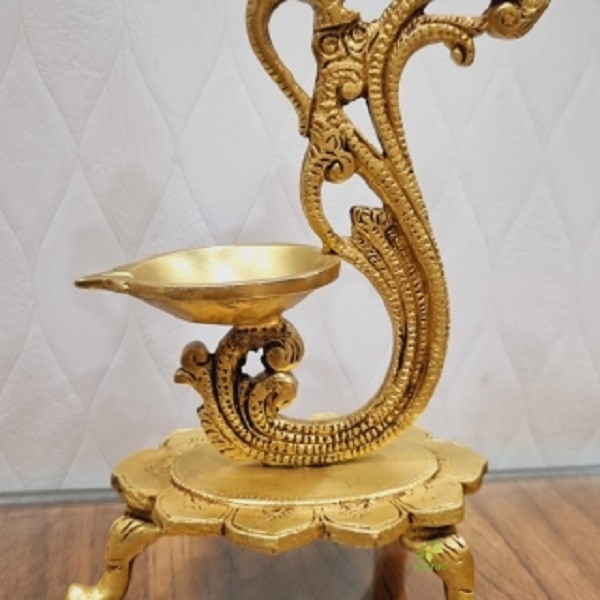 Lamp Peacock Diya Brass Oil Tier Ghee Puja Hindu Article Indian Deepak Handicrafts Product Decorative Pooja Religious Craft