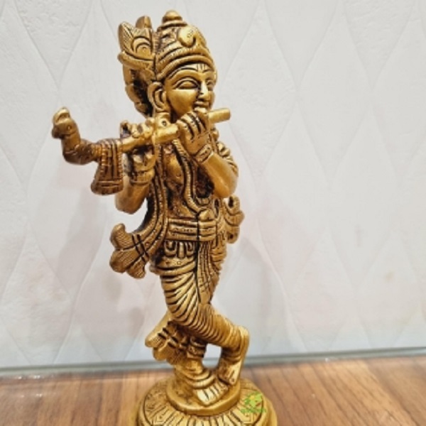 Lord Krishna Hand Carved decorative brass made statue