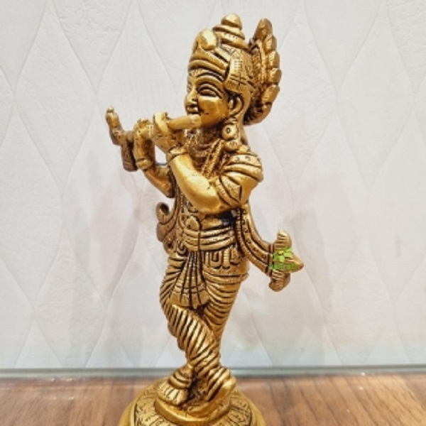 Lord Krishna Hand Carved decorative brass made statue