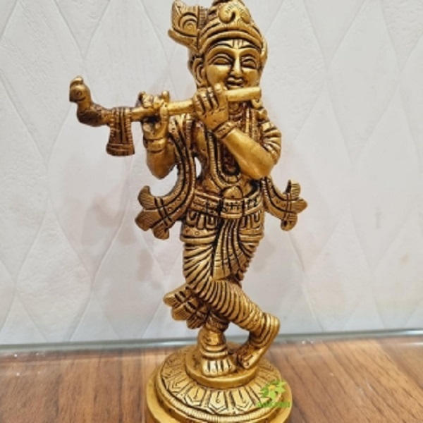 Lord Krishna Hand Carved decorative brass made statue