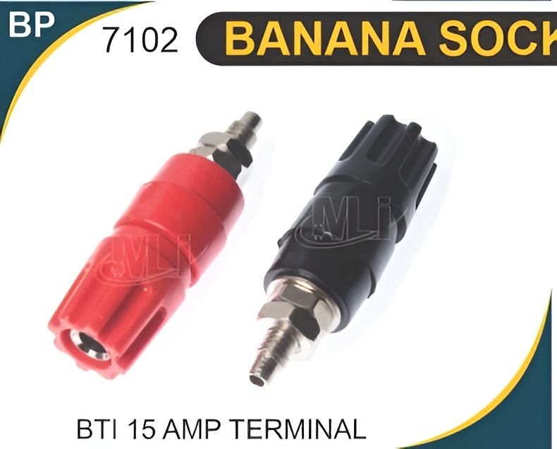 BTI 15 AMP TERMINAL - Gold Plated Female Socket Banana Connector, 4mm Diameter, Polyethylene Shell, Screw Locking System, Ideal for Audio Connections