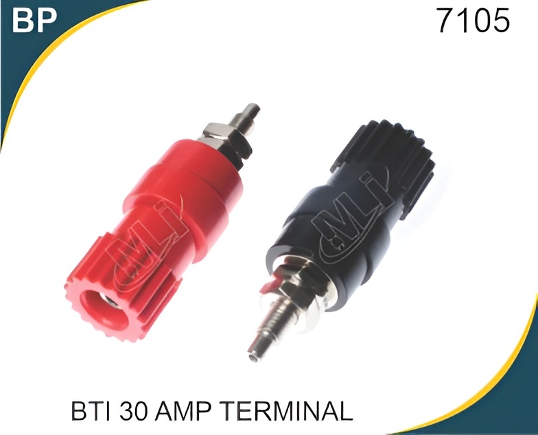 BTI 30 AMP TERMINAL - Polyethylene Female Socket Banana Connector, 4 mm Diameter, Nickel Plated, Blue Color, Crimping Design for Secure Wiring