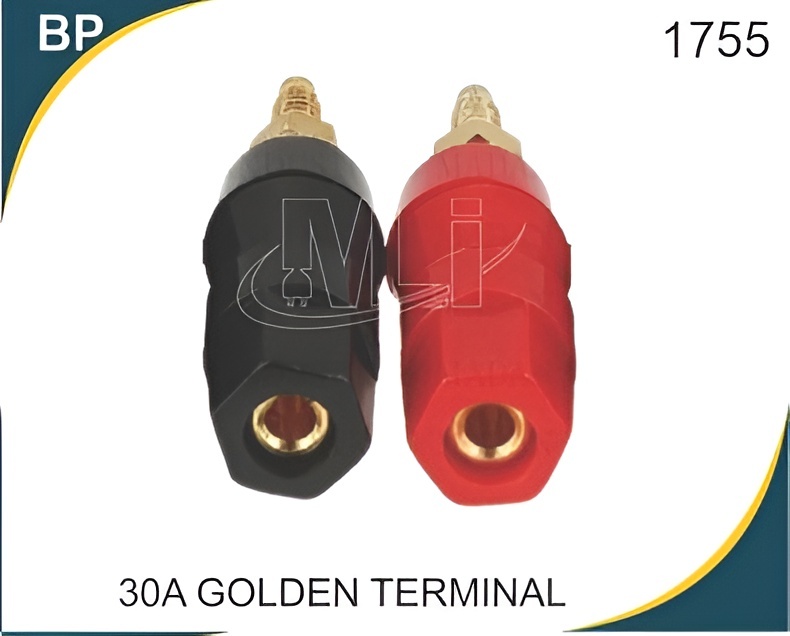 30 A GOLDEN TERMINAL (IMPORTED) - Female Socket Banana Connector | Gold Plated, Nickel Plating Aluminum Alloy Core, Insulated Polyethylene Shell, Screw Locking System, Prevents Post Rotation