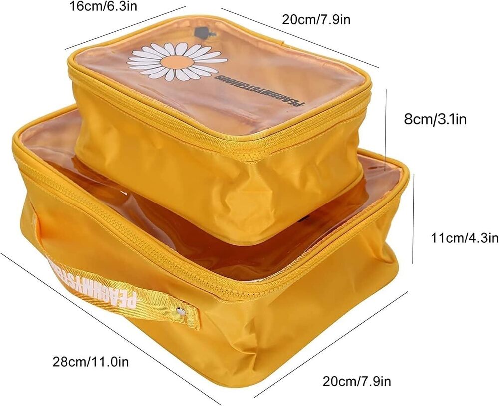 KAPO Makeup Travel Bag Organizer for Women Cute Cosmetic Storage Case Portable Large Capacity with Extra Pouch for Make-Up Brush Toiletry Jewellery - Pack of 2 (Large and Small )